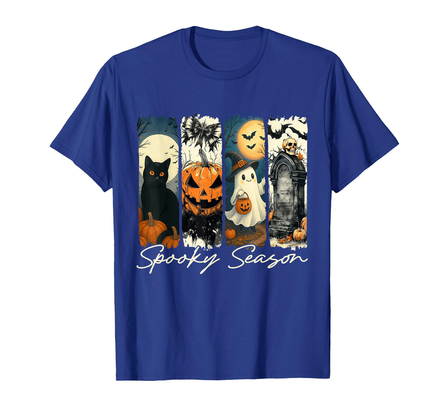 Retro Spooky Season Black Cat Ghost Pumpkin Halloween Women T-Shirt