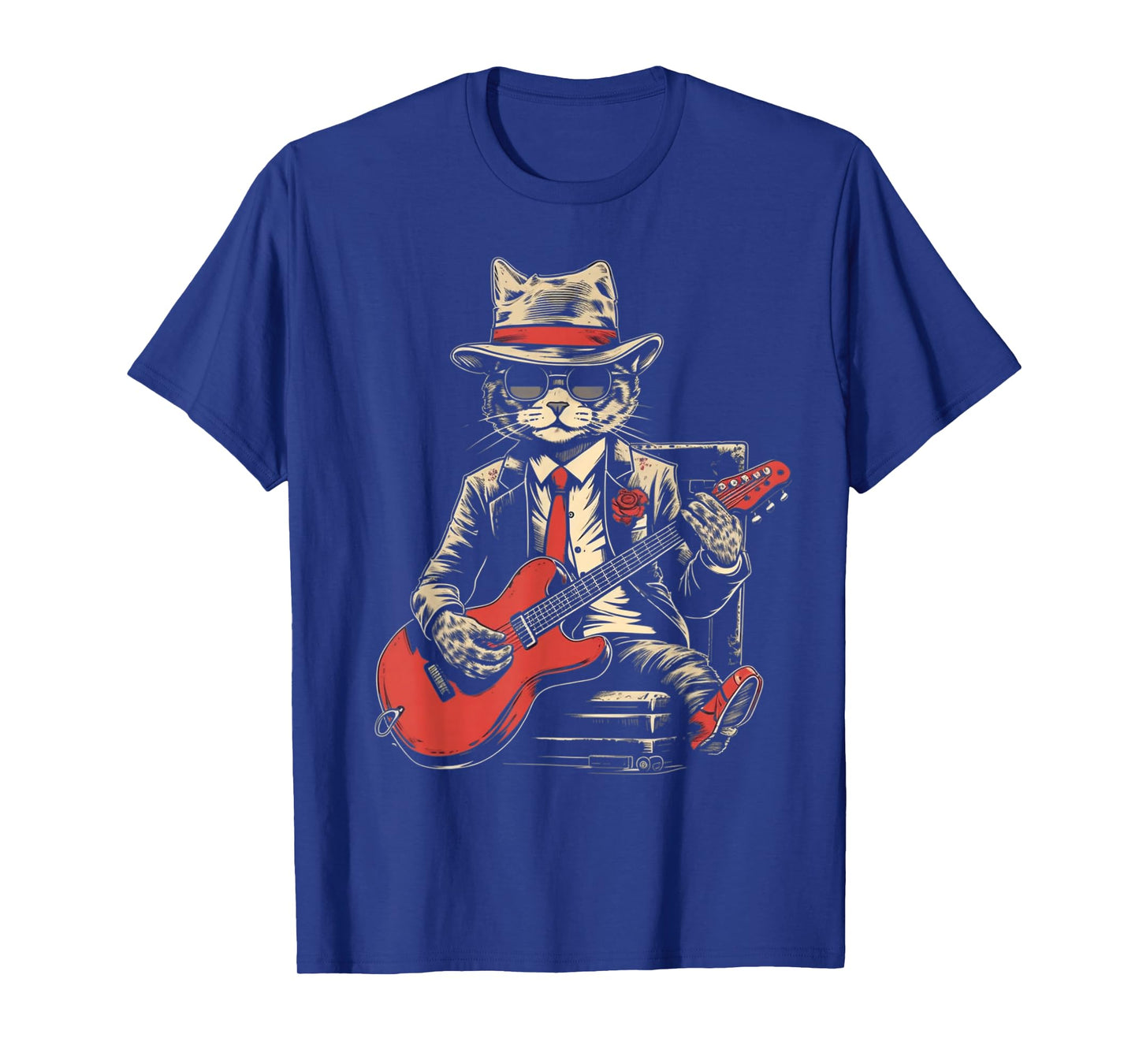 Vintage Jazz Cat Playing Guitar Band Retro Jazz Band T-Shirt