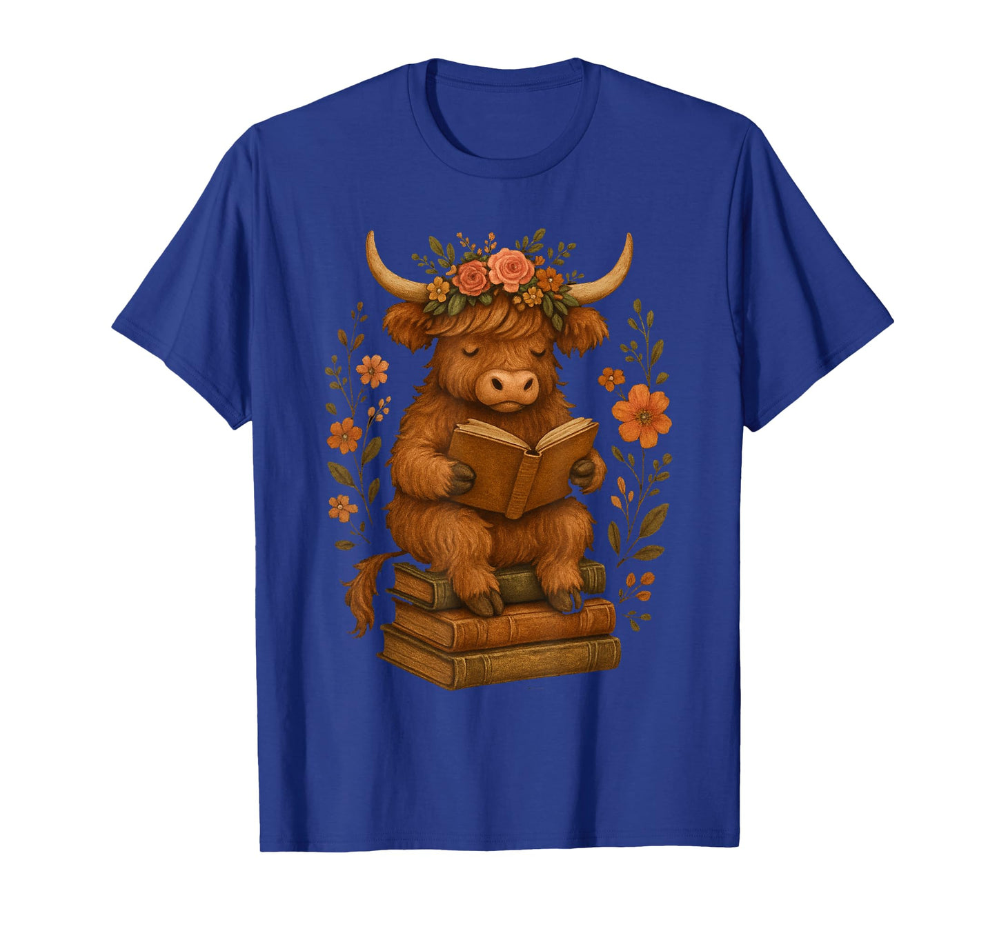 Reading Baby Highland Cow Cute Farm Animal Art Boys Girls T-Shirt