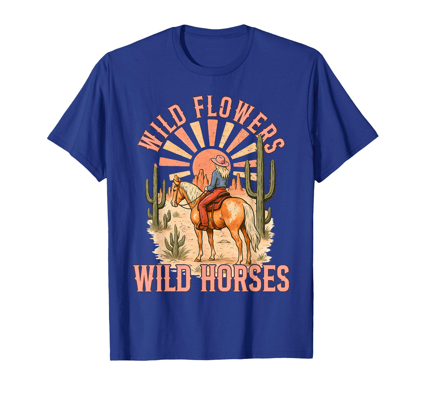 Southern Sunset Cowgirl Retro Wild Flowers Horses for Girl T-Shirt