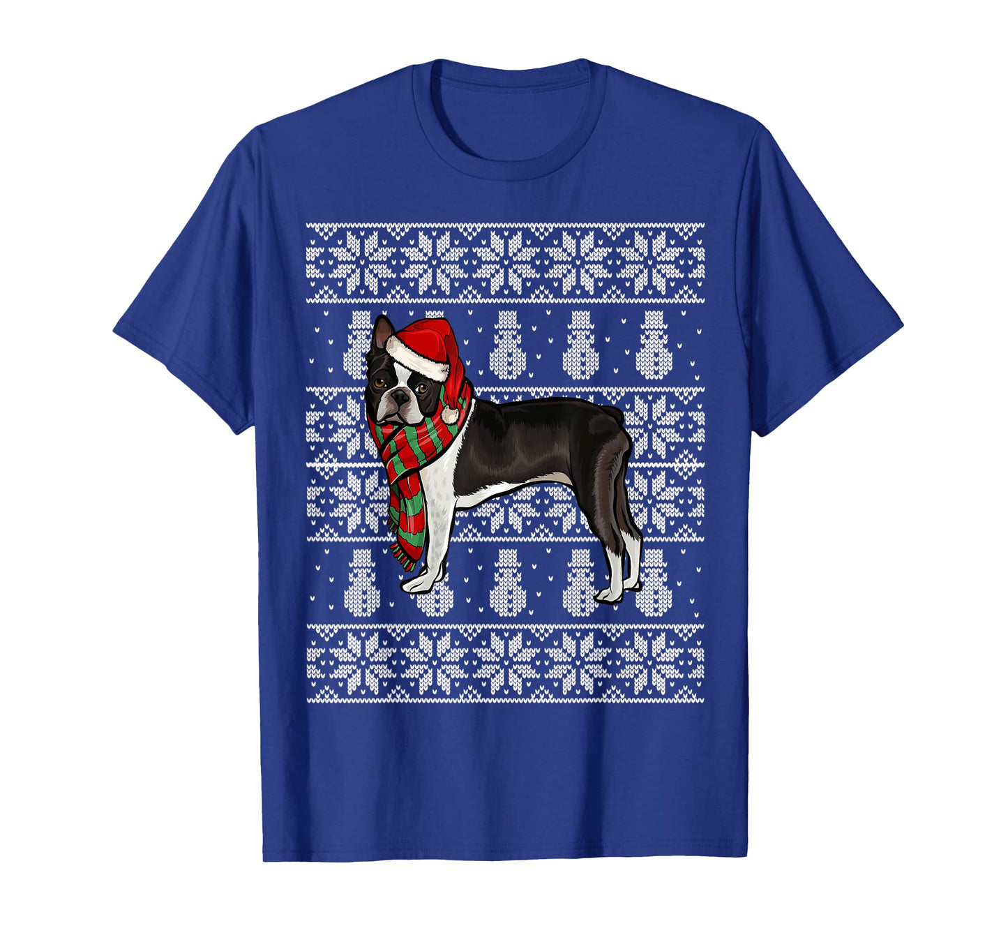 Santa Hat Xmas Boston Terrier Ugly Christmas T-Shirt