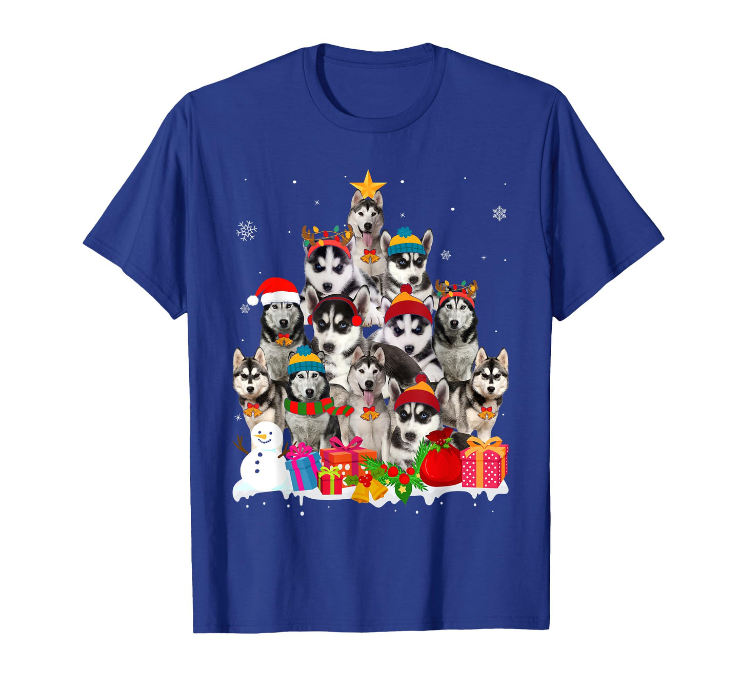 Funny Siberian Husky Christmas Tree Pet Dog Lover T-Shirt for Men Women Kids