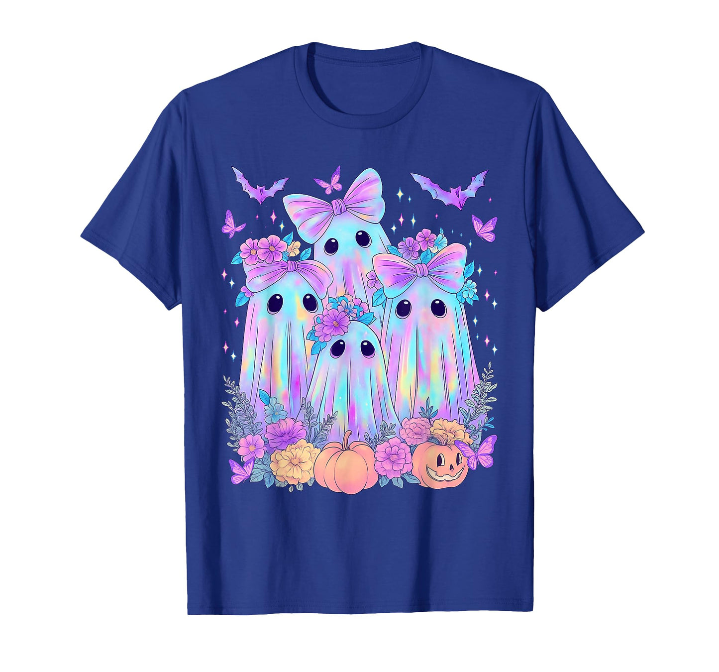 Retro Floral Ghost Coquette Pumpkin Halloween Ghost Girl Kid T-Shirt