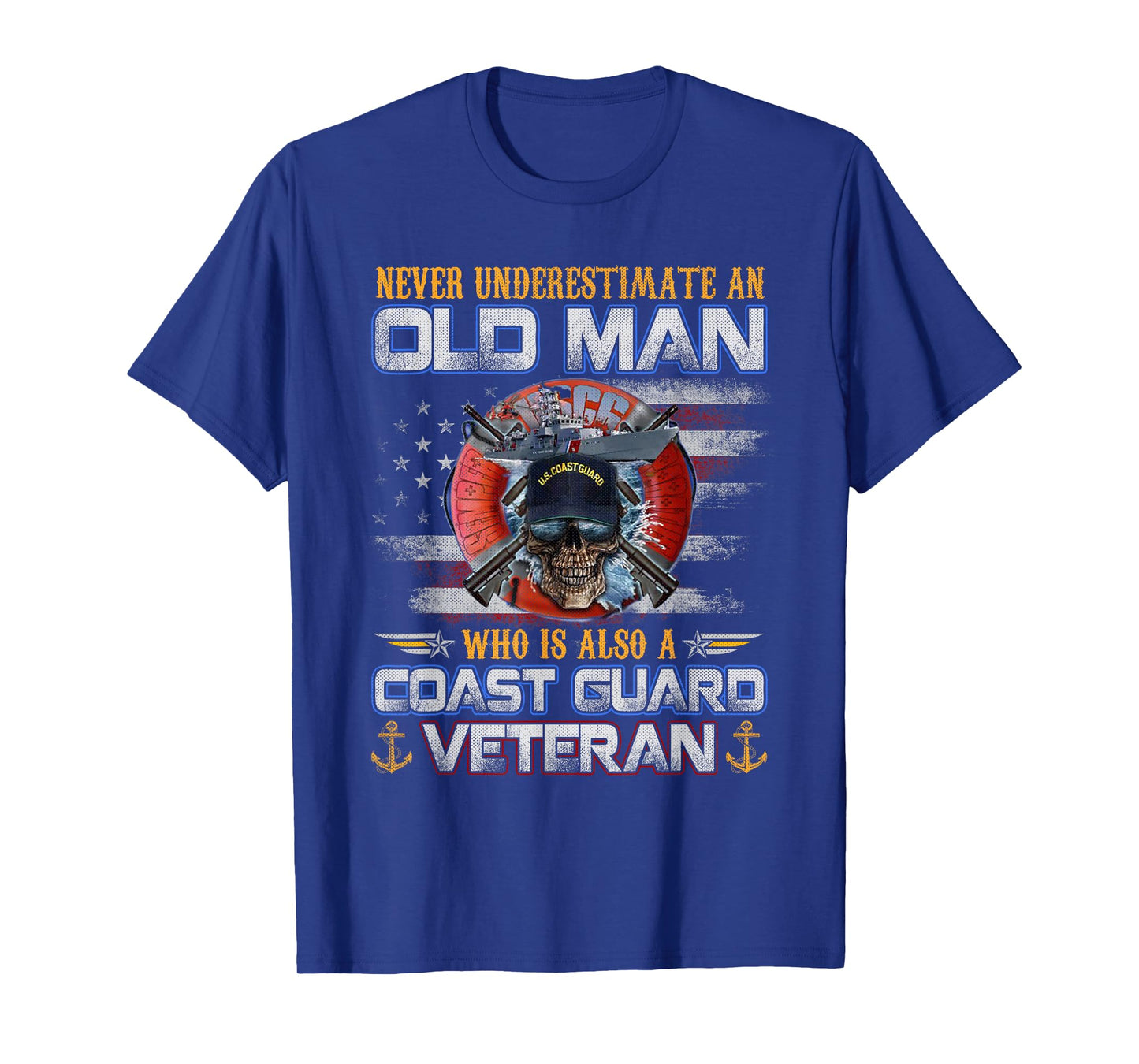 Never Underestimate an Old Man U.S Coast Guard Veteran Flag T-Shirt