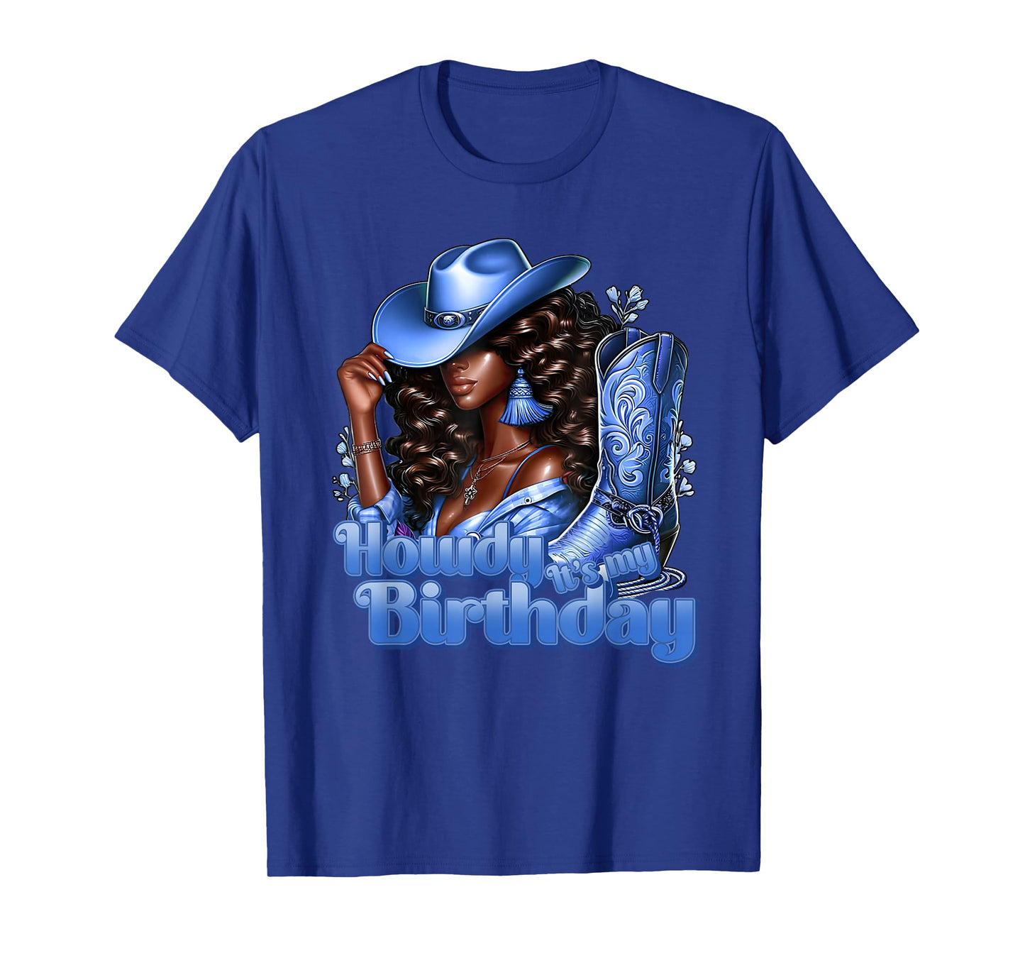 Howdy Its My Birthday Western Cowgirl Hat Boots Black Women T-Shirt