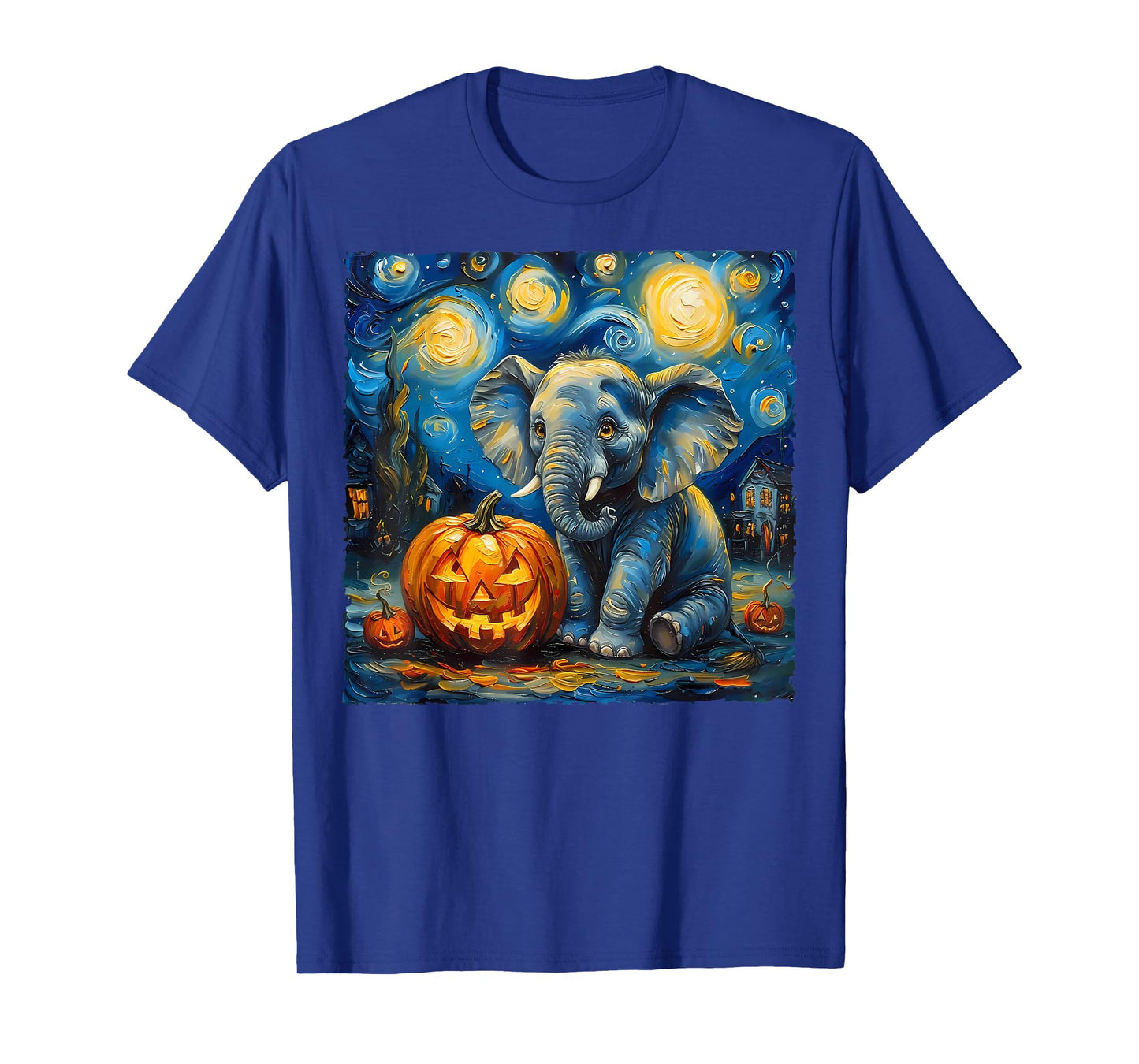 Elephant Pumpkin Van Gogh Starry Night Art Style Halloween T-Shirt