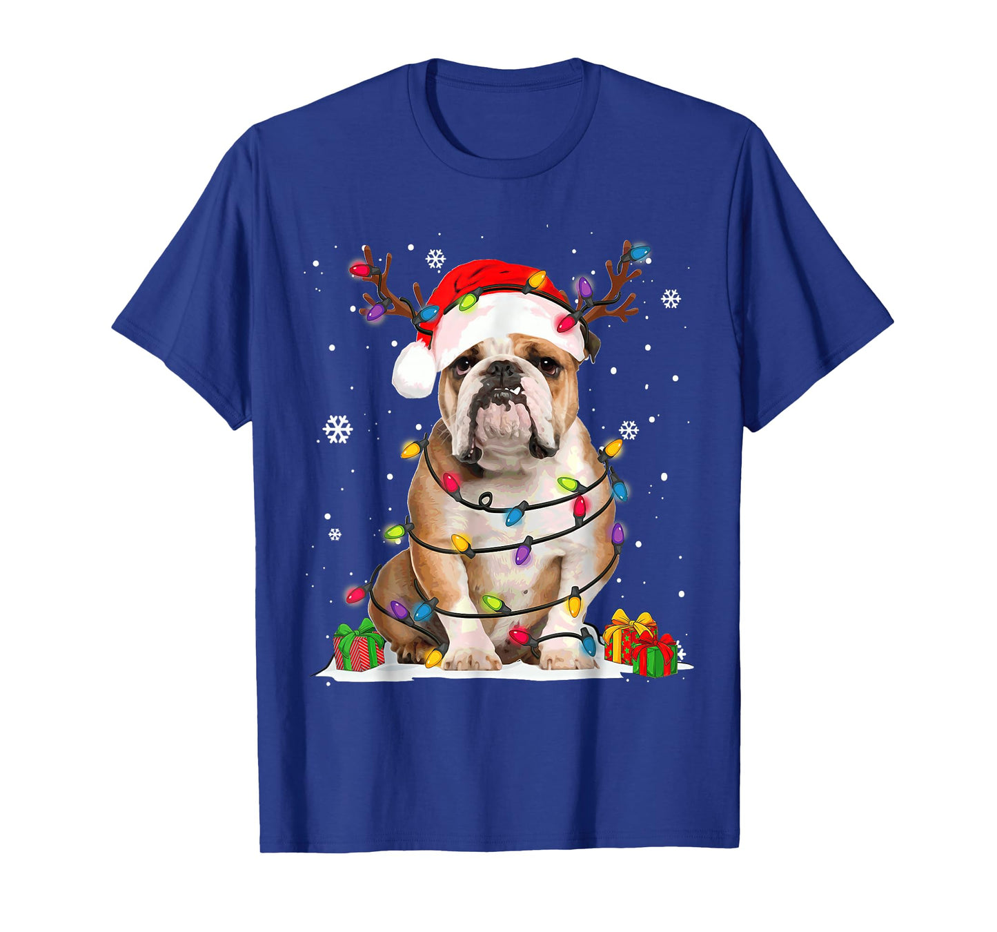 Bulldog Dog Tree Christmas Lights Xmas Pajama T-Shirt