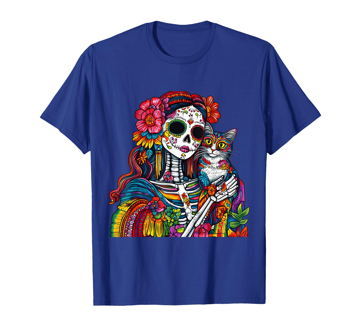 Cute Da De Los Muertos Cat Skeleton Sugar Skull T-Shirt