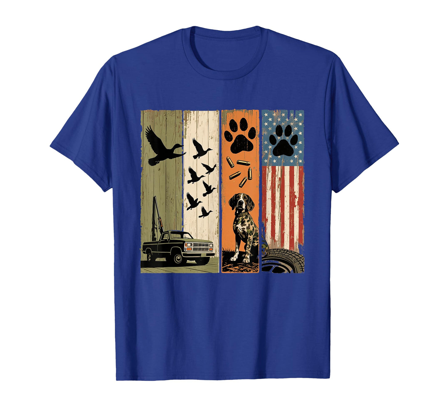Vintage Hunting Dog Patriotic USA Flag Duck Hunter Men Boys T-Shirt