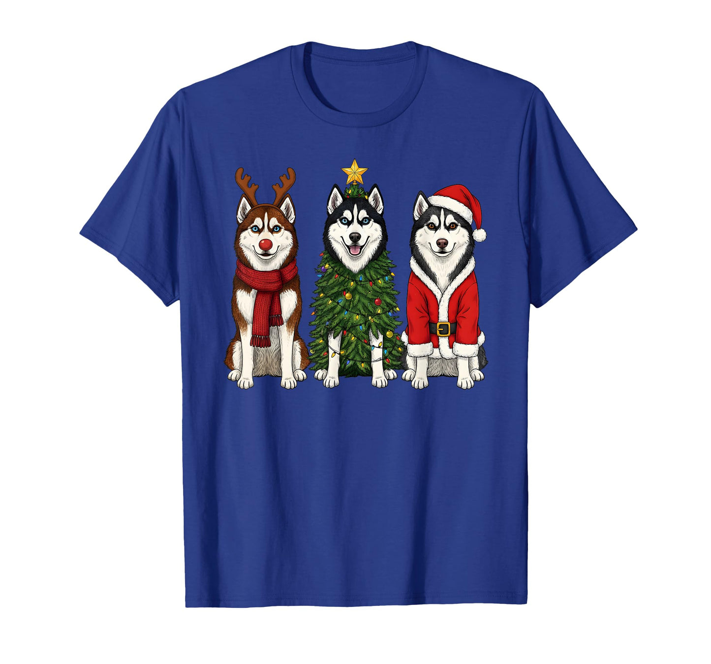 Retro Christmas Siberian Husky Santa Reindeer Dog Lover T-Shirt