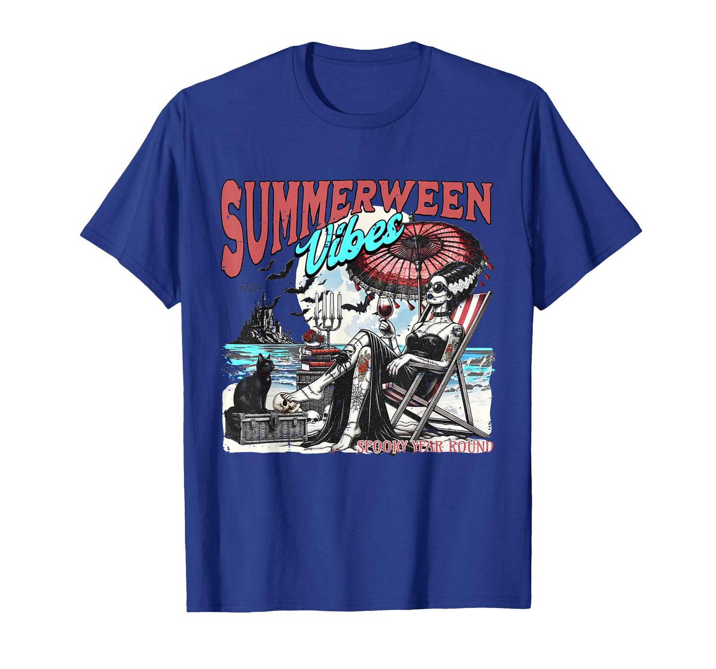 Cute Summerween Vibes Spooky Summer Halloween Skeleton Girly T-Shirt