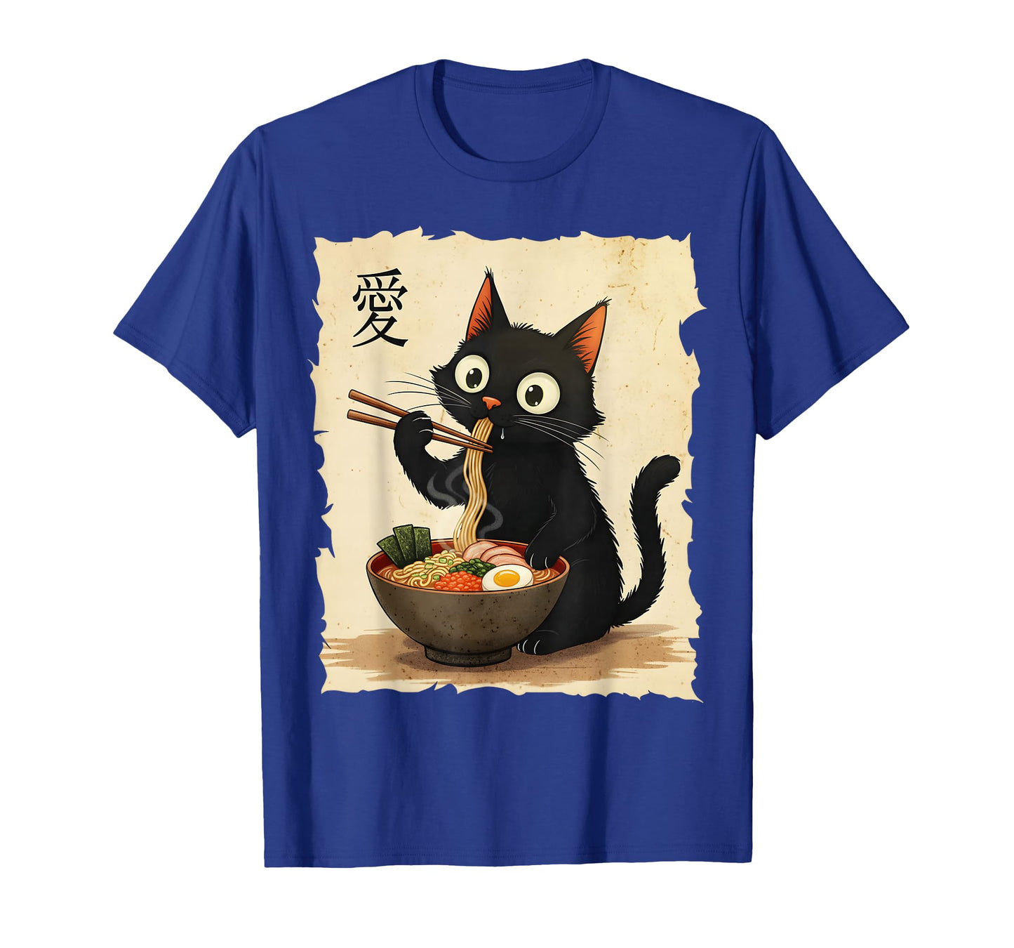 Cute Anime Cat Eating Ramen Japanese Noodle Graphic Art T-Shirt