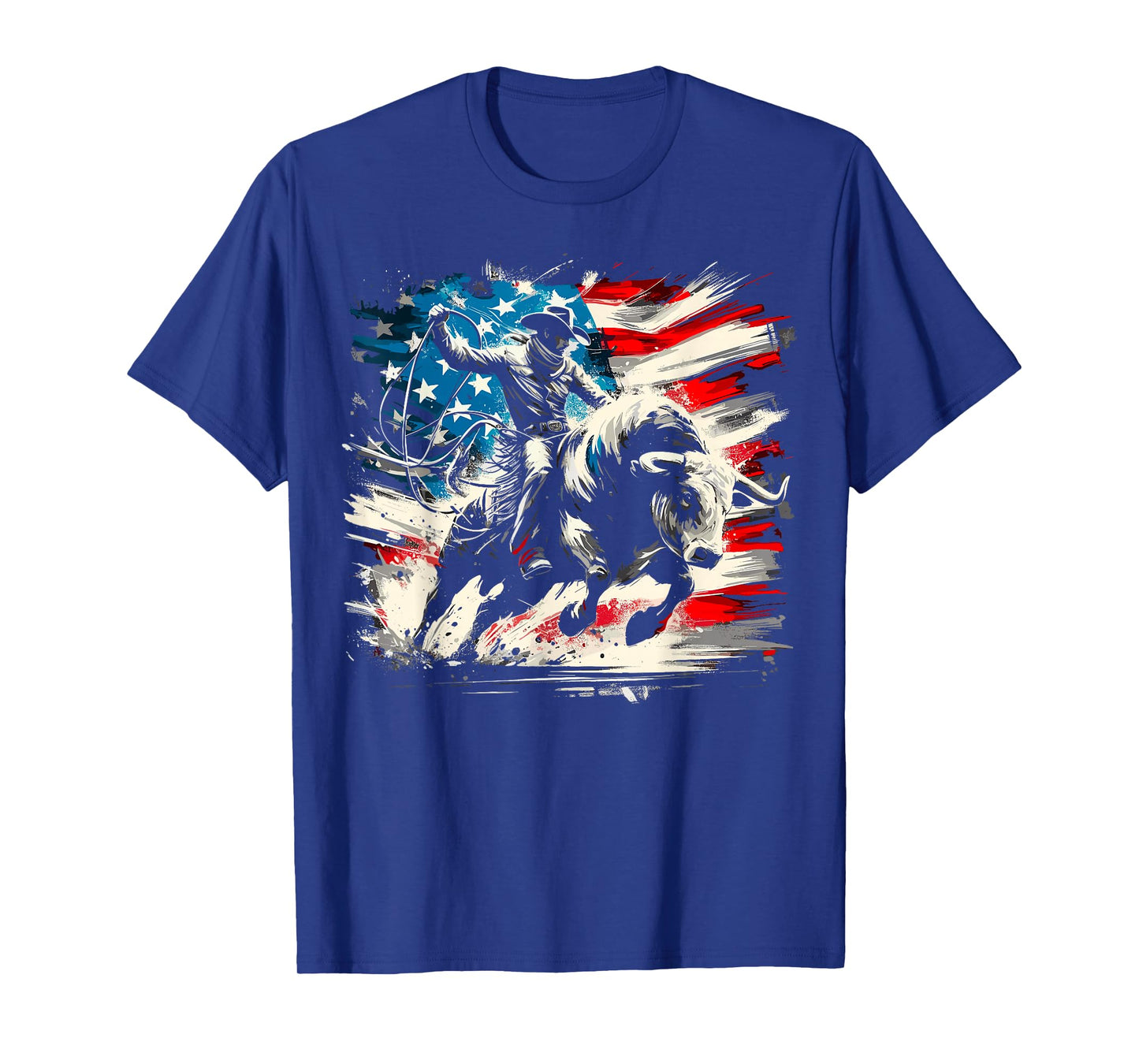 Bull Riding Cowboy USA Flag Rodeo T-Shirt