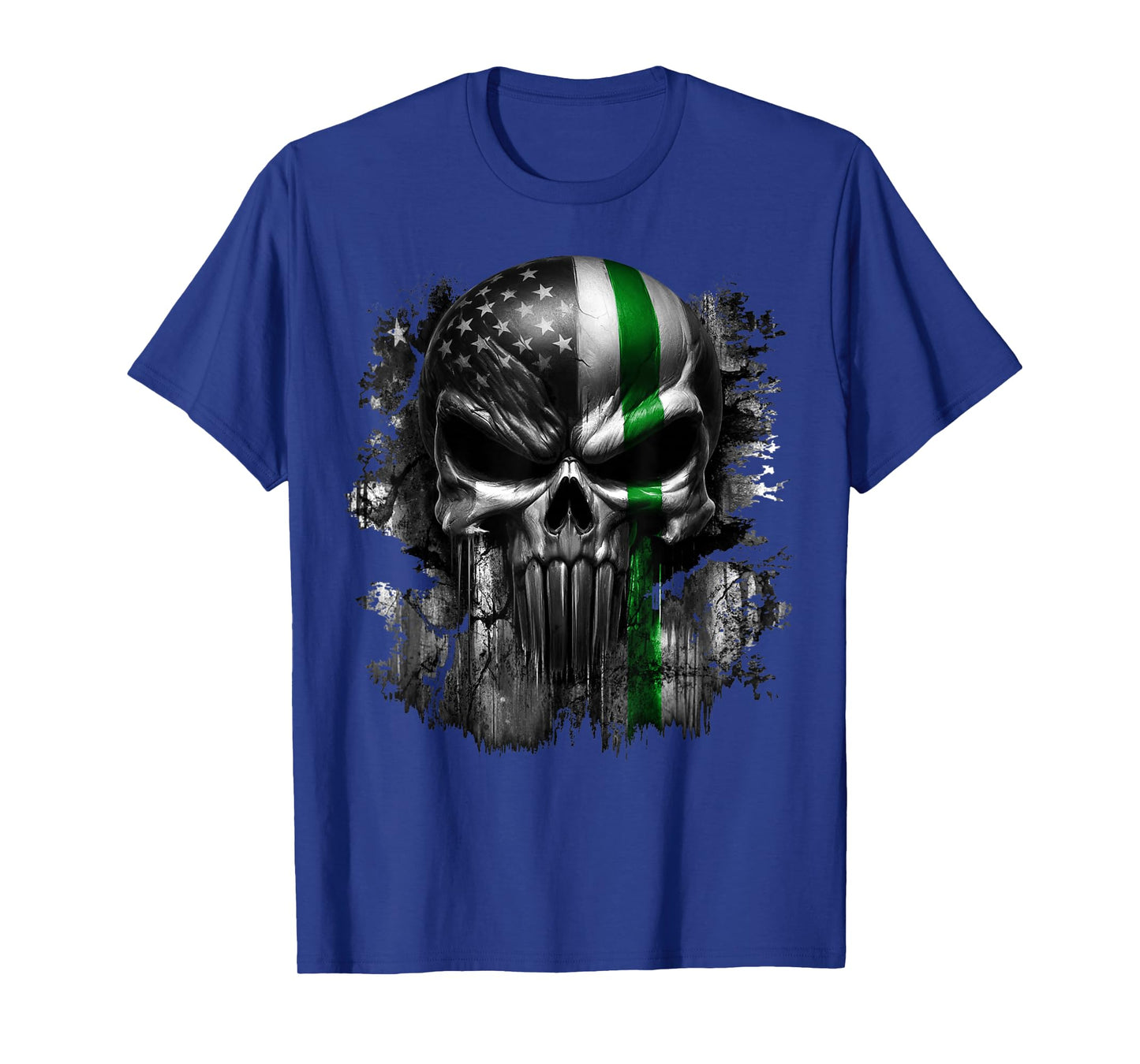USA American Skull Patriotic Line Flag Grunge Graphic T-Shirt