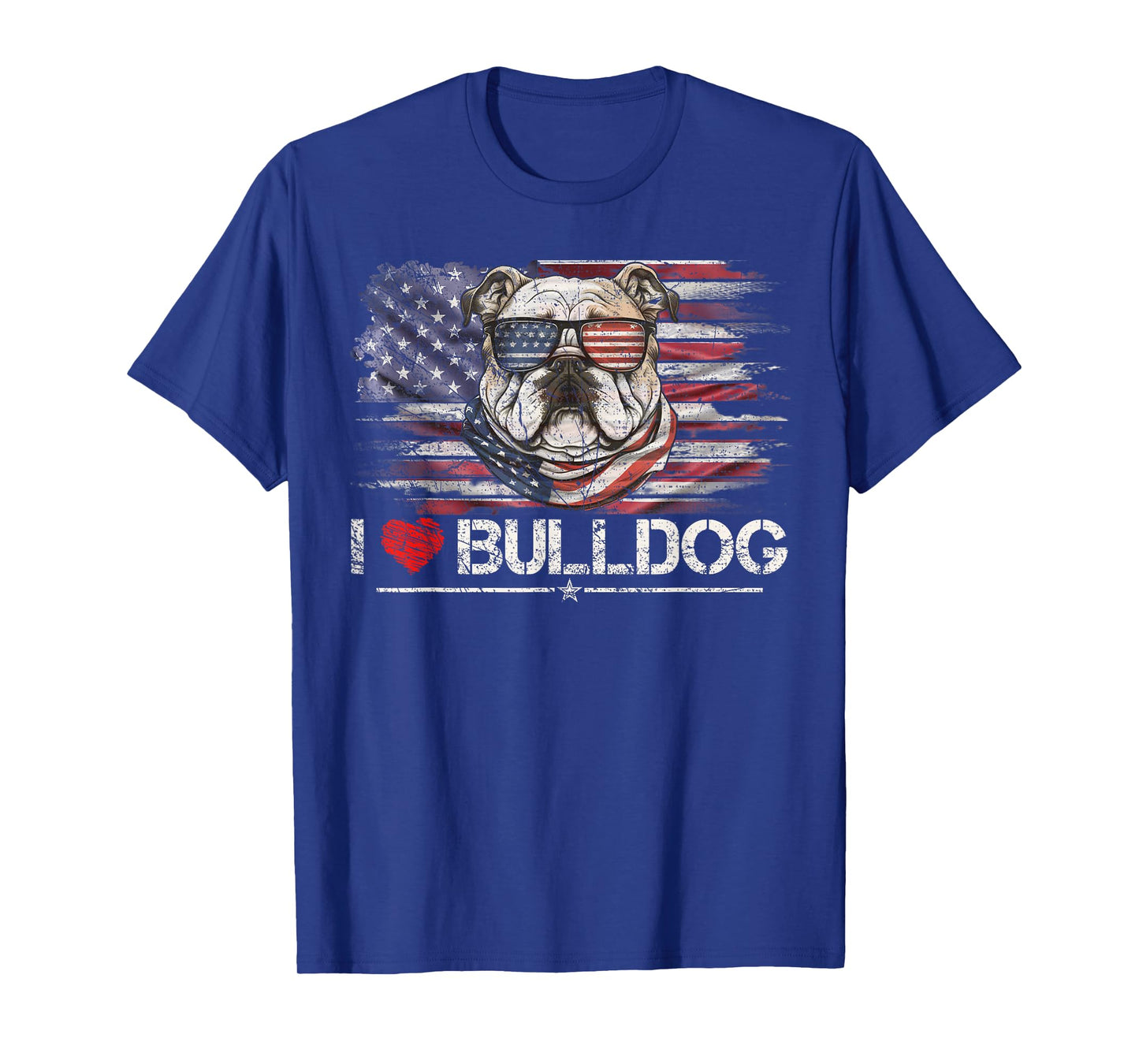 Vintage USA Flag I Love My Bulldog Dog Heart, Bulldog Lover T-Shirt for Women Kids Men
