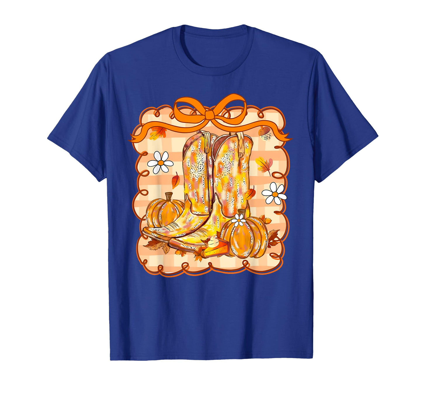 Cute Pumpkin Cowgirl Boots Coquette Bows Western Fall Howdy T-Shirt