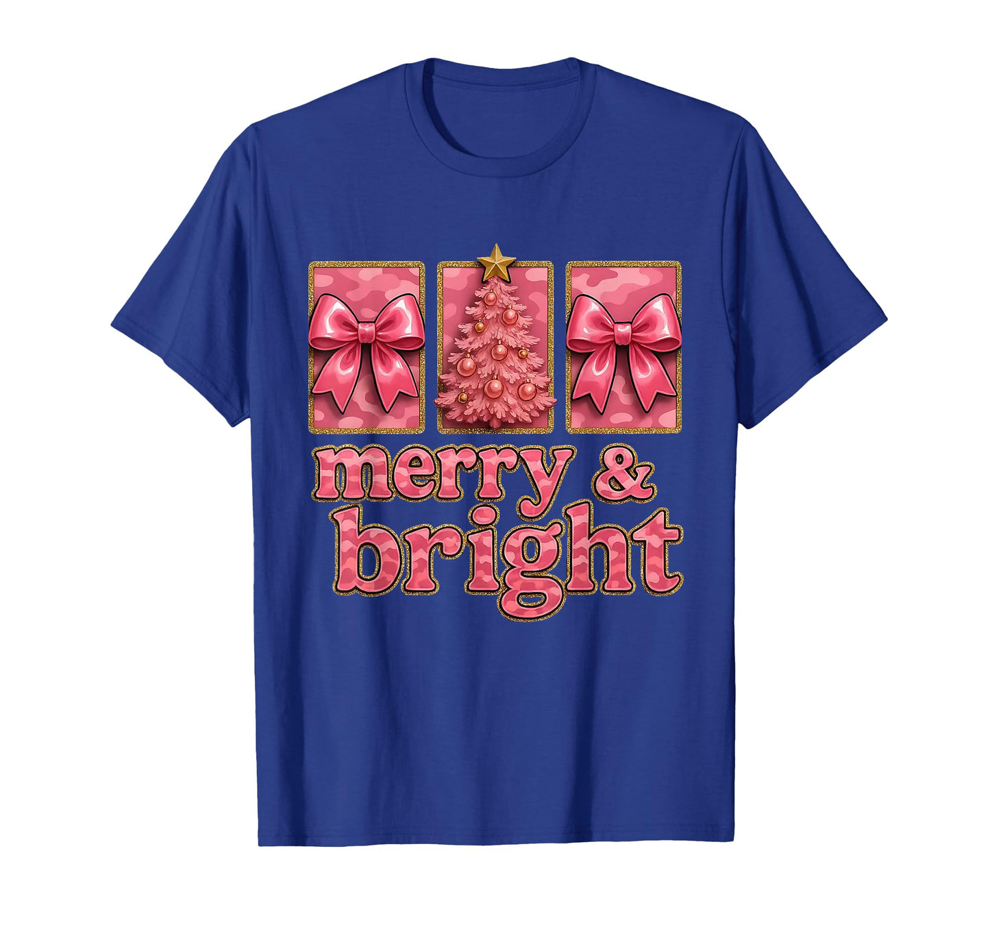 Merry and Bright Camo Christmas Tree Gift Design T-Shirt