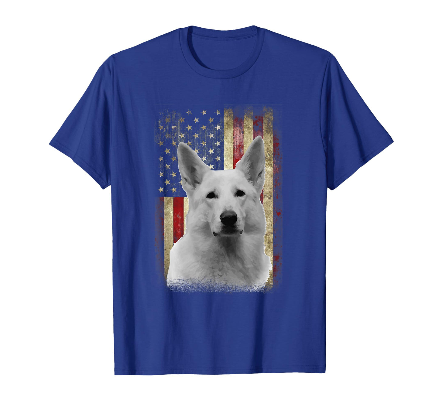 Patriotic White German Shepherd Flag American USA Dog Lover T-Shirt