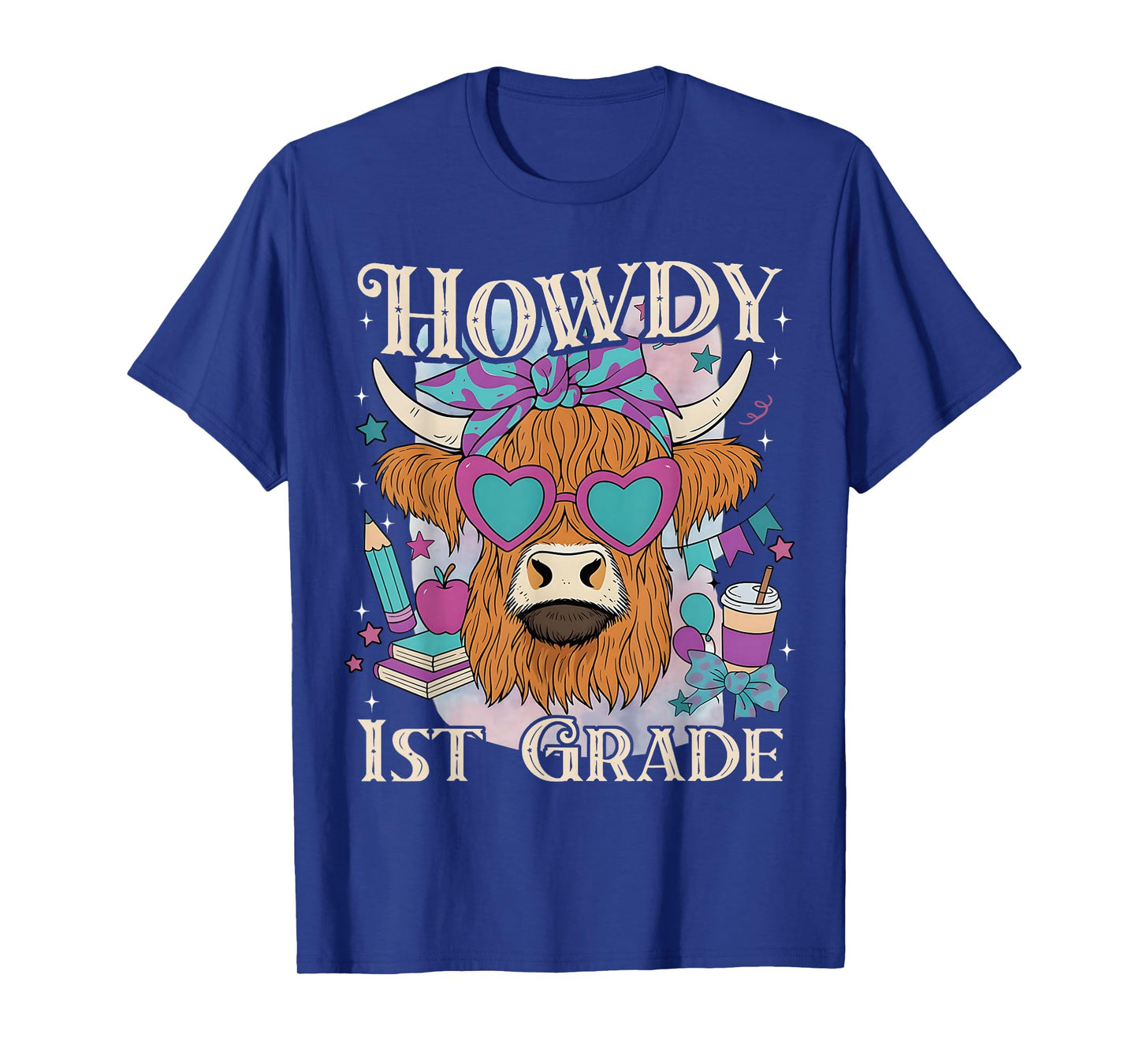 Howdy 1st Grade Highland Cow Western Back To School Teacher T-Shirt