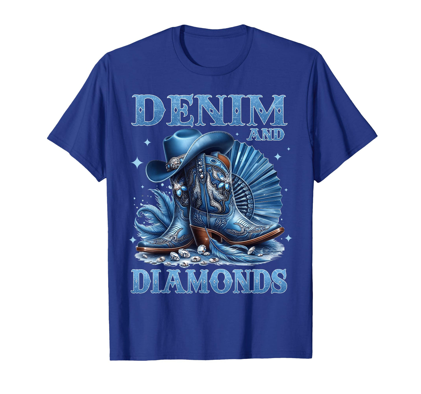 Country Western Cowboy Cowgirl Boots Hat Denim and Diamonds T-Shirt
