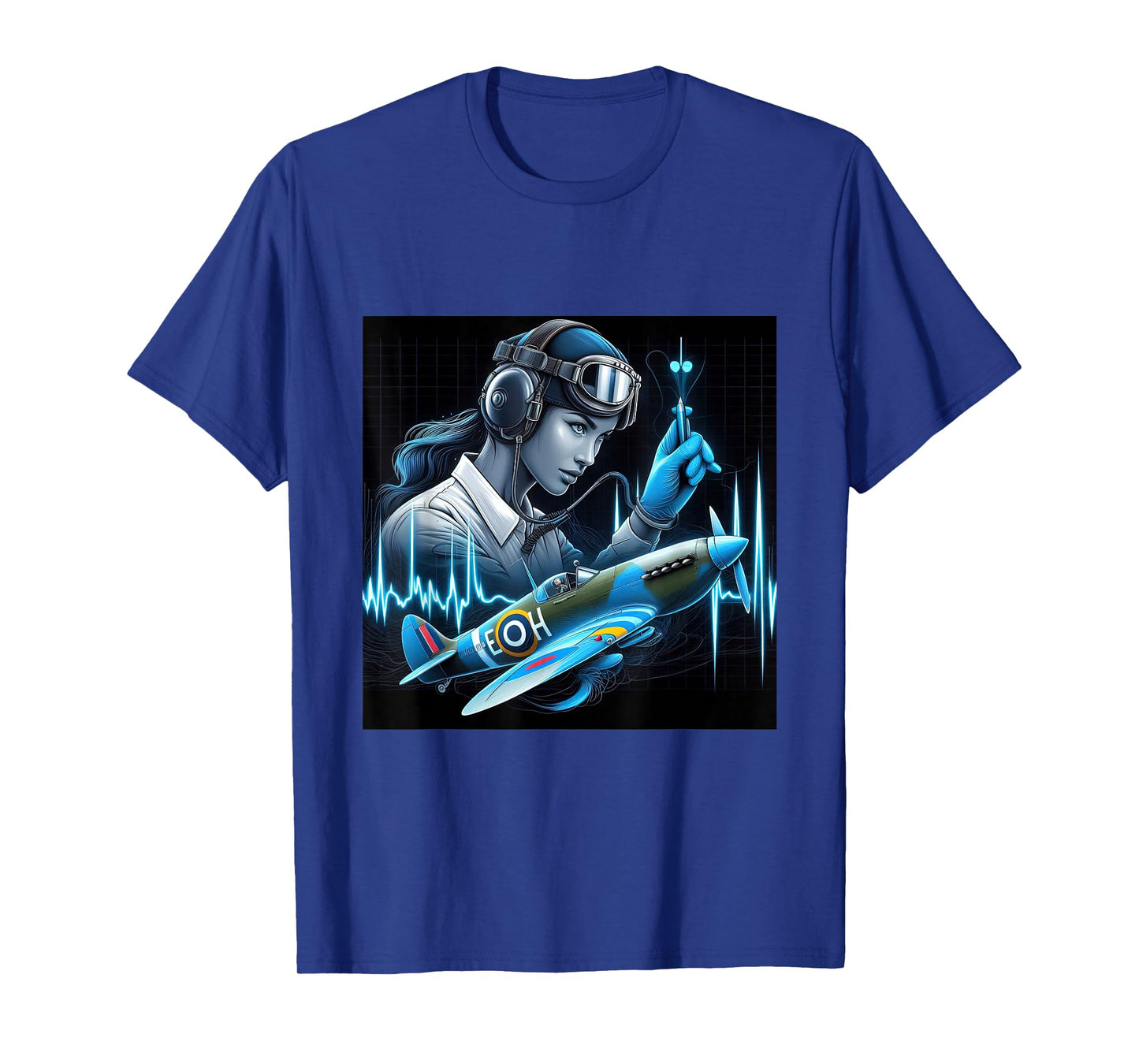Pilot Heartbeat Flying Airplane WW2 Spitfire Aircraft T-Shirt