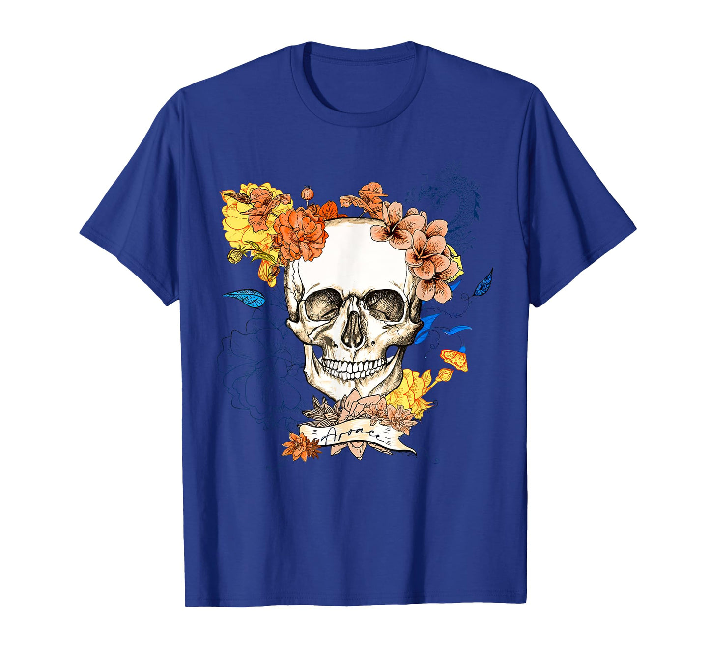 Retro Subtle Aroace LGBTQ Pride Funny Skeleton Skull Floral T-Shirt
