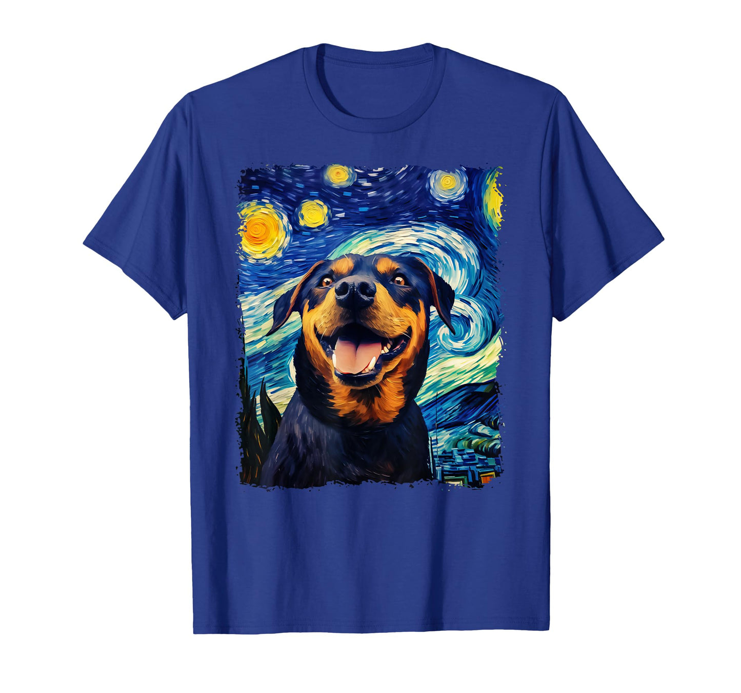 Selfie Rottweiler Starry Night Painting Van Gogh Funny Dog T-Shirt