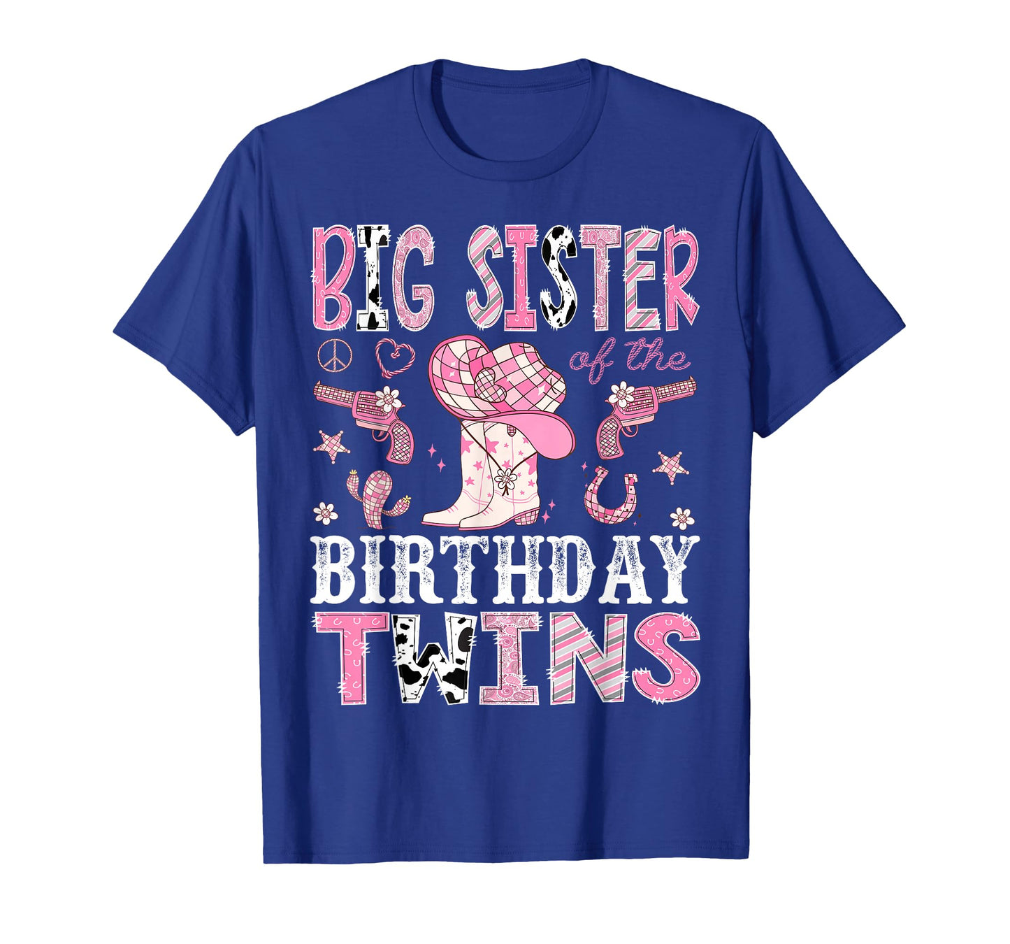 Big Sister of The Birthday Twins Pink Rodeo Cowgirl Western T-Shirt