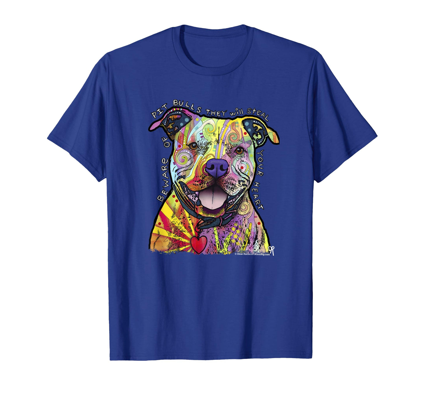 Beware of Pit Bulls, Dean Russo Pitbull Original - Dog Lover T-Shirt Small