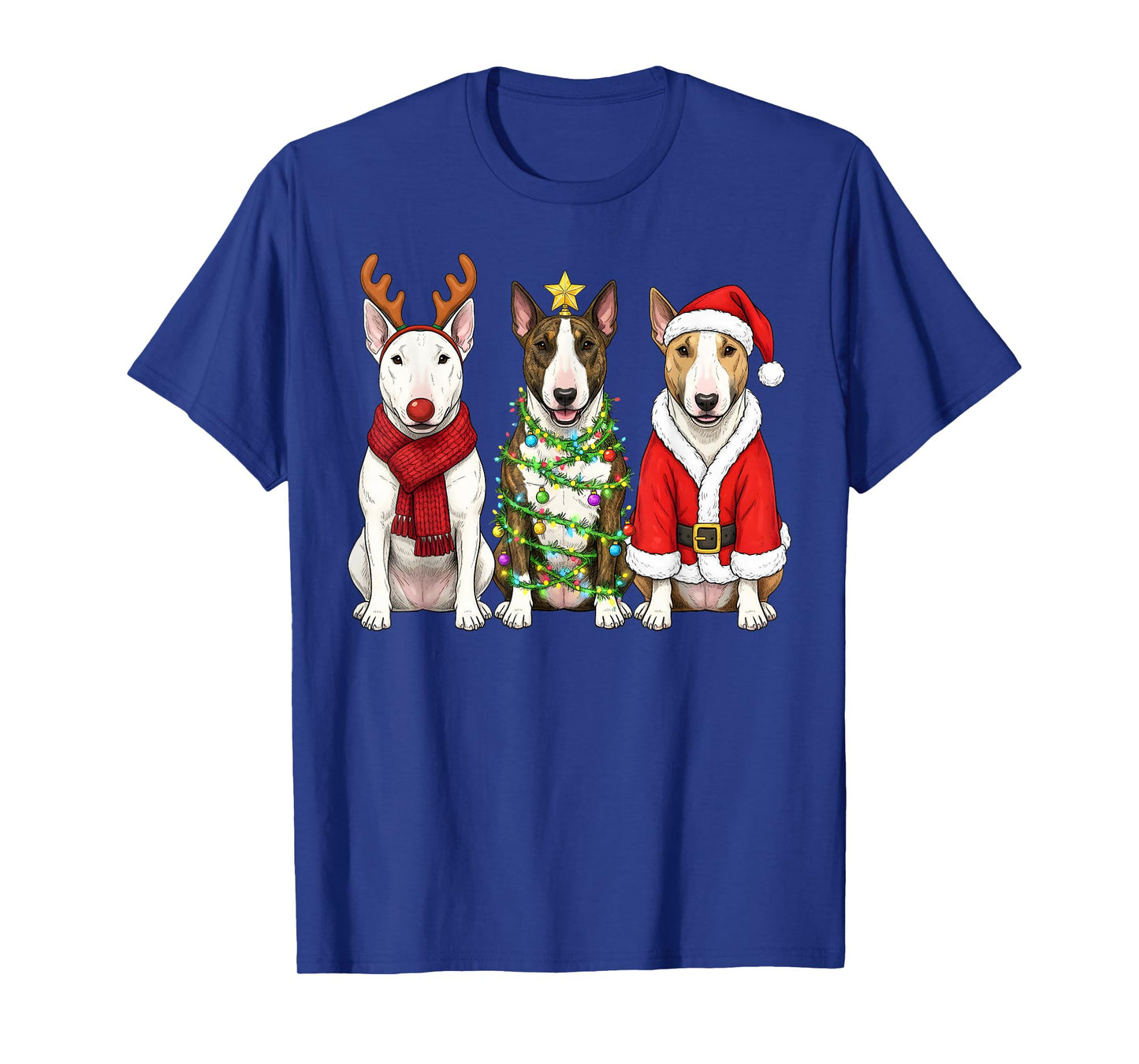 Retro Christmas Bull Terrier Santa Reindeer Dog Lover T-Shirt