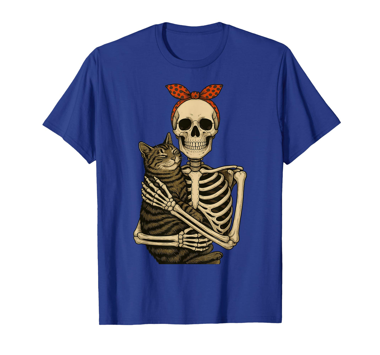 Skeleton Hugging Cat Halloween Cat Lovers Bandana Women Kid T-Shirt