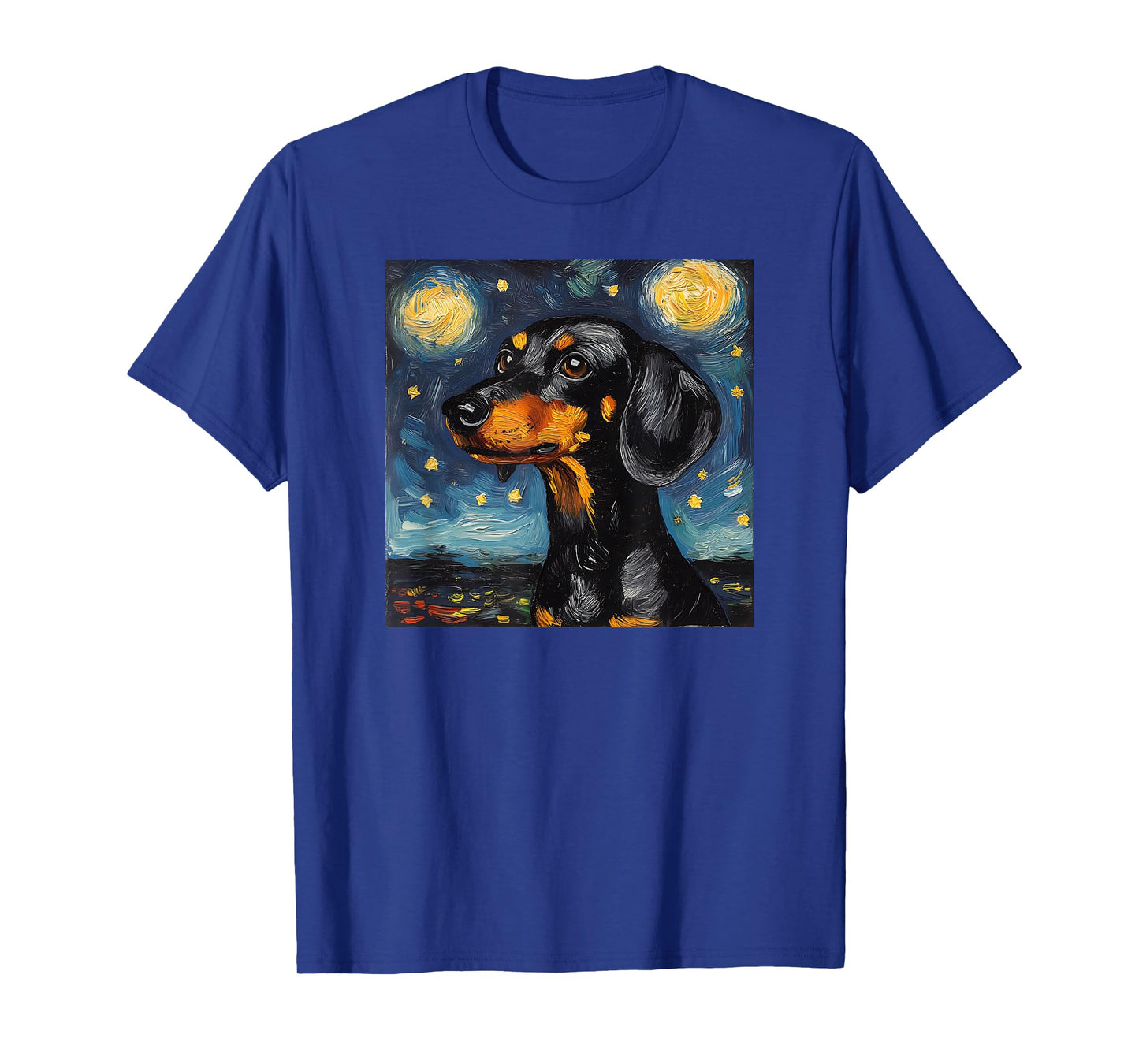Cute Black and Tan Dachshund Starry Night Dog Art T-Shirt