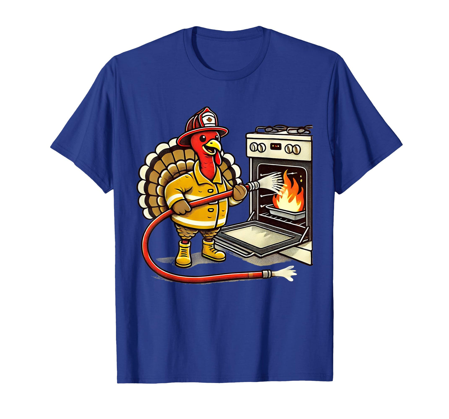 Firefighter Turkey Funny Thanksgiving Animal Oven Fire Hose T-Shirt