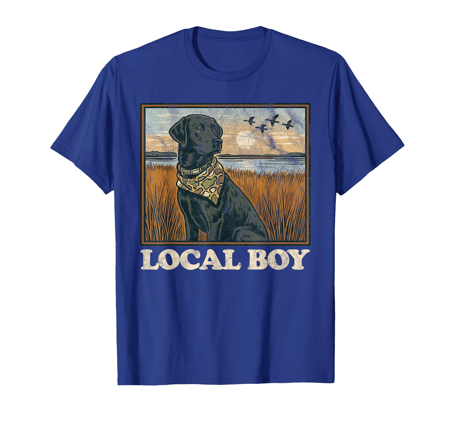 Local Boy Black Lab Hunting Dog Marsh Scene Sunset Vintage T-Shirt