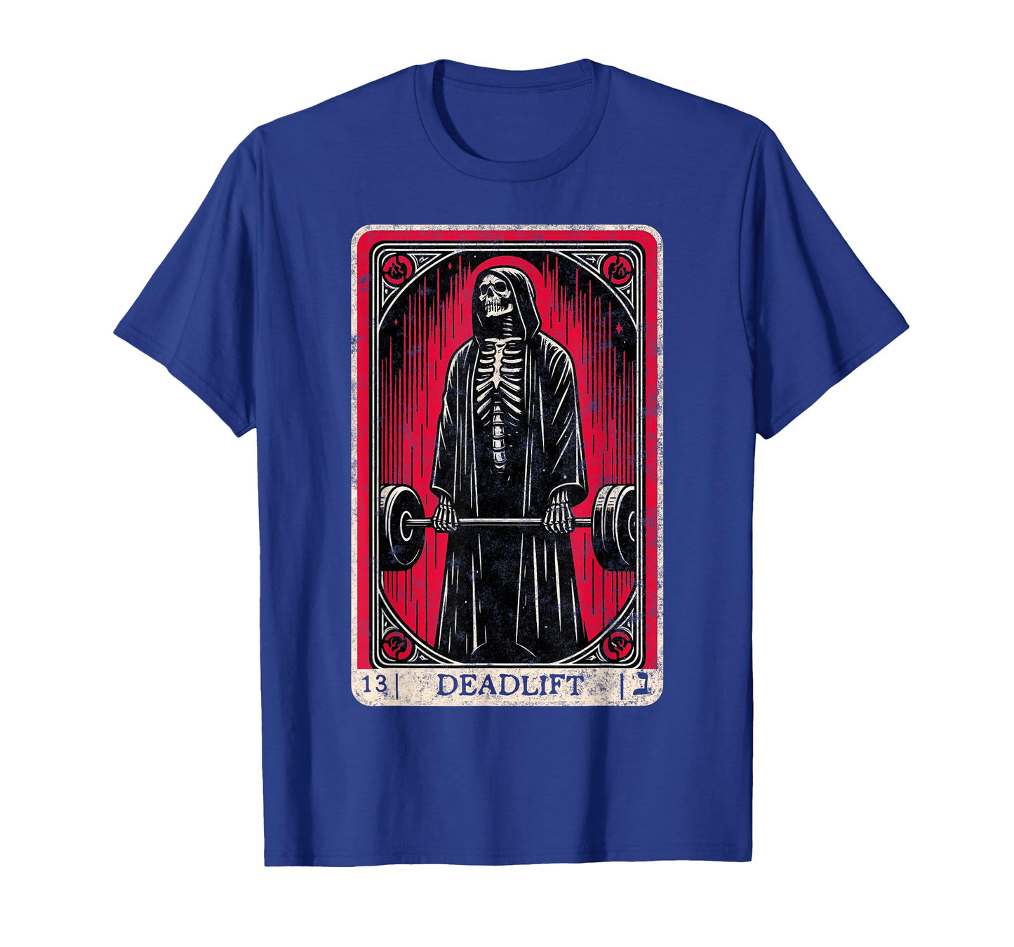 Vintage Deadlift Skeleton Tarot Card Weightlifting Gym T-Shirt