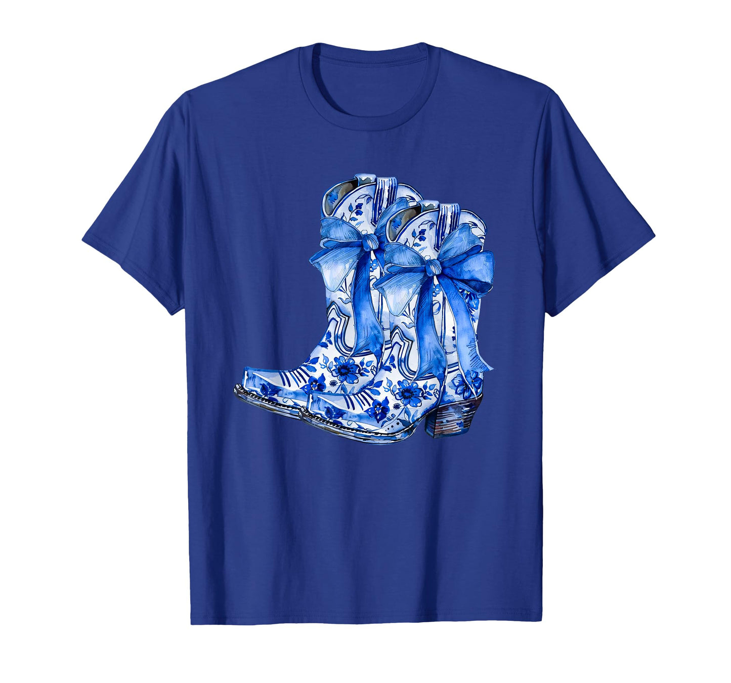 Boots Bow Coquette Coastal Cowgirl Blue Chinoiserie Floral T-Shirt