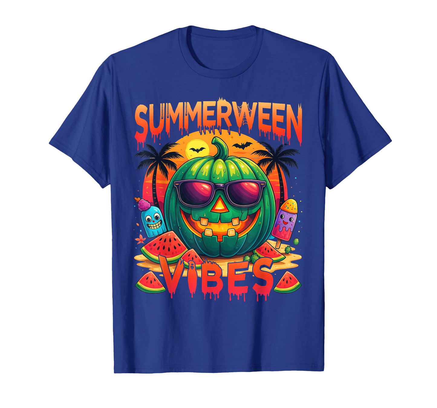 Skeleton Summer Summerween Vibes Watermelon Jack-O-Lantern T-Shirt