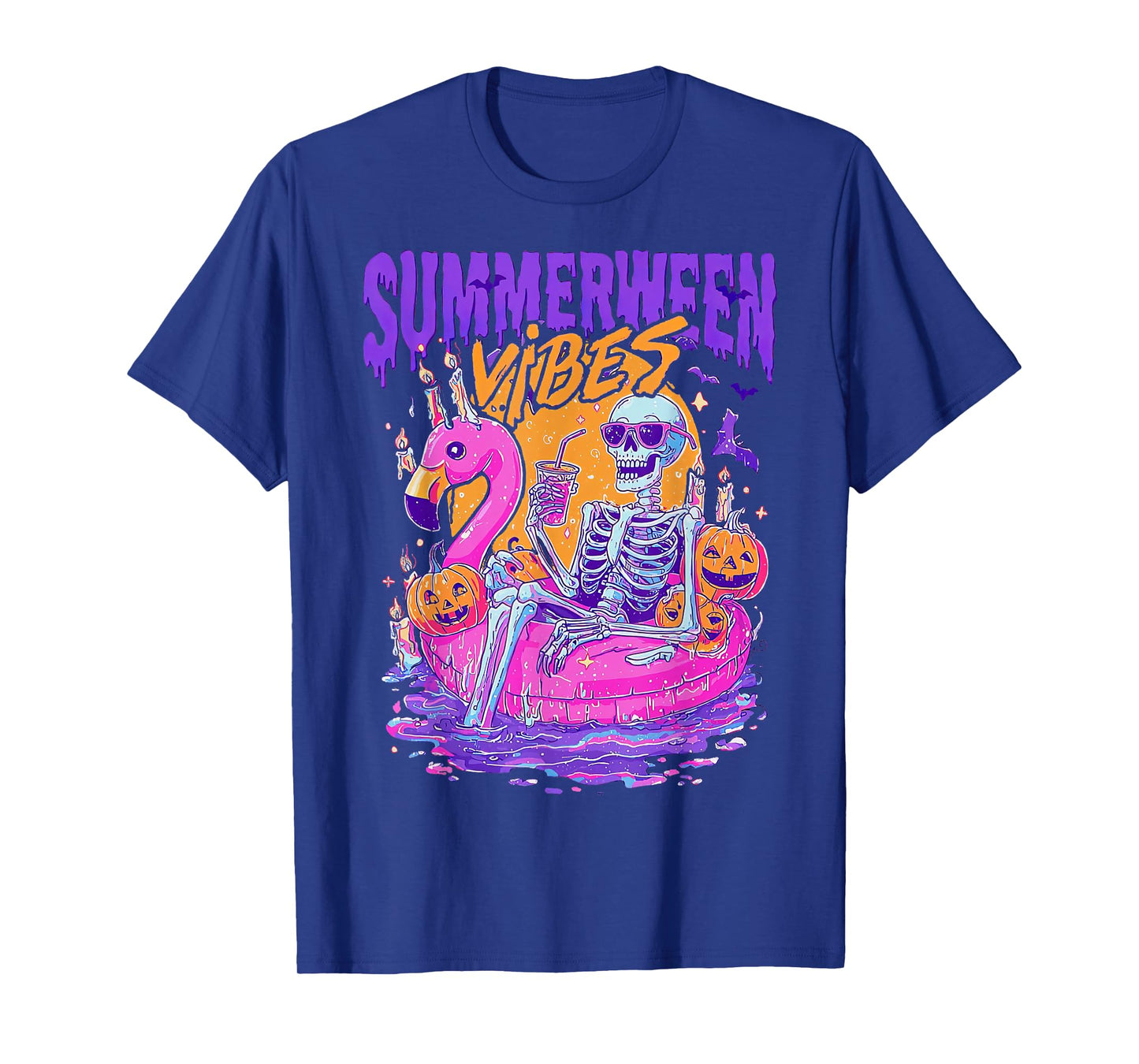 Summerween Vibes Skeleton Pumpkin Spooky Vacation T-Shirt
