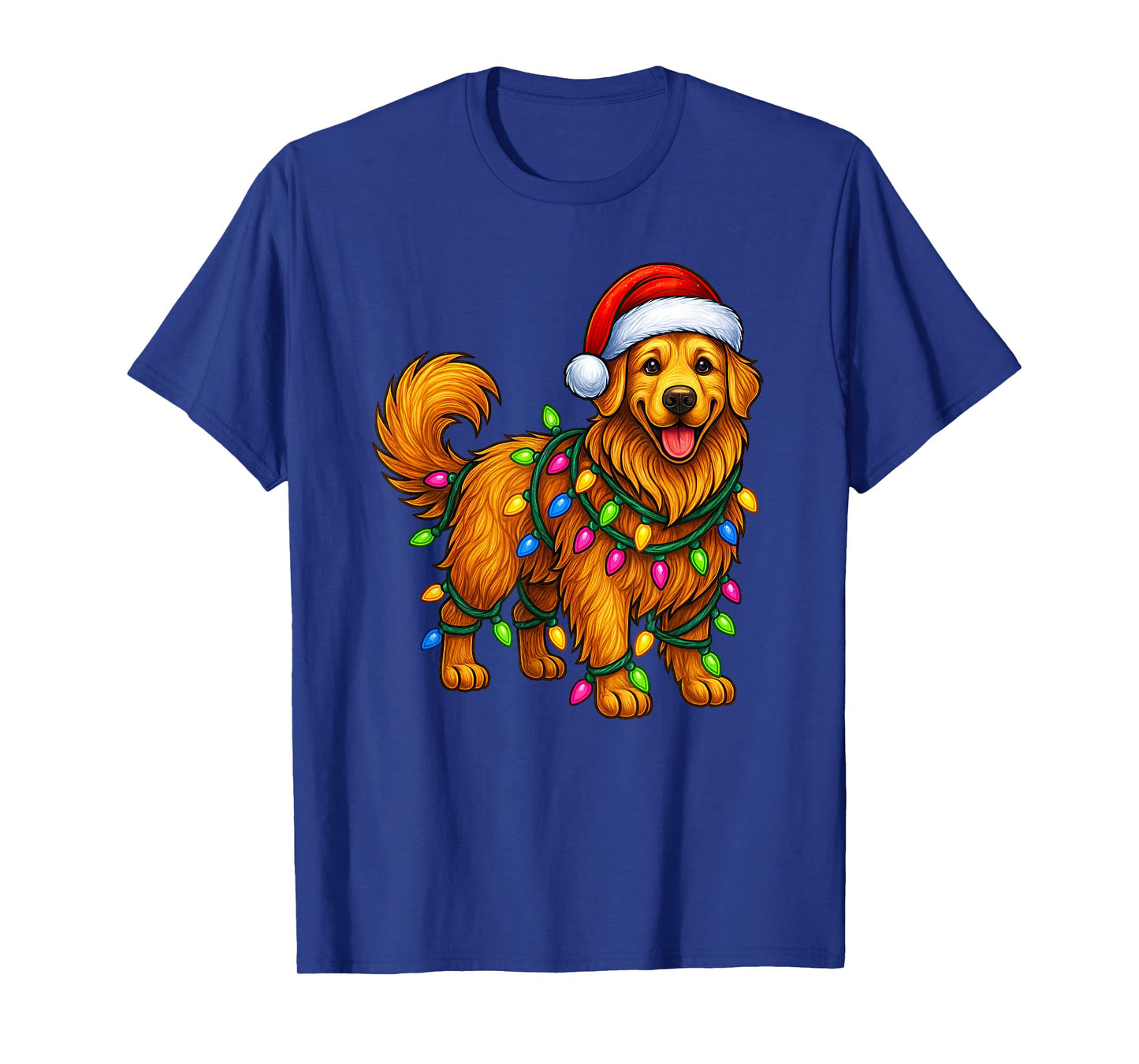 Golden Retriever Christmas Lights Santa Hat Funny Dog Xmas T-Shirt