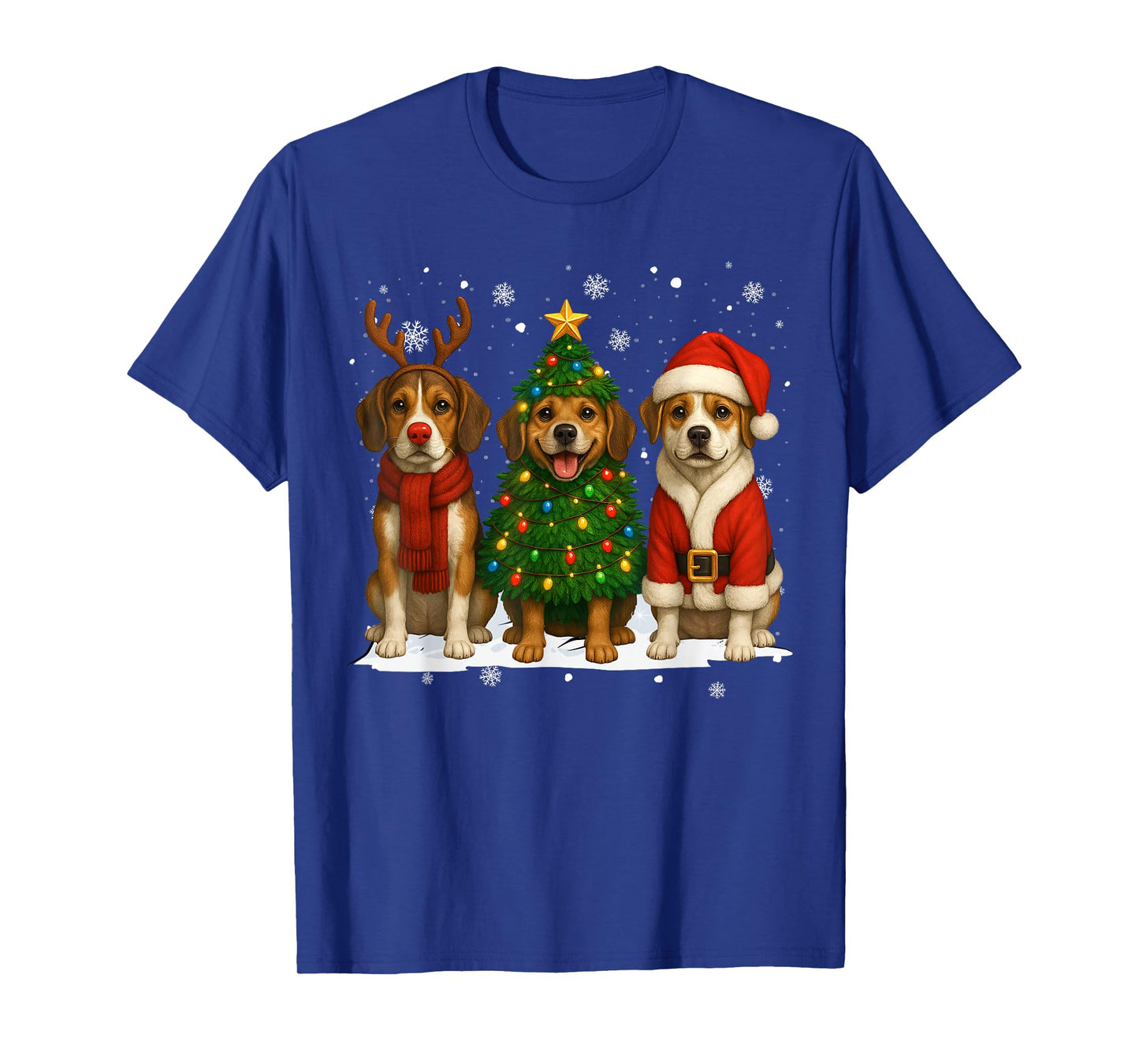 Retro Christmas Beagle Santa Reindeer Dog Lover T-Shirt
