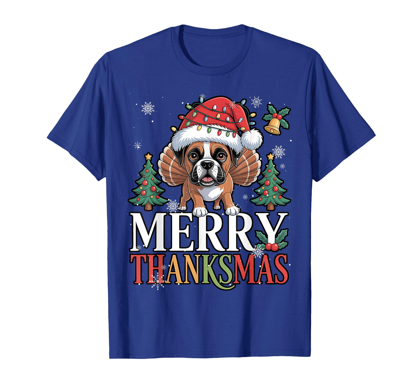 Merry Thanksmas Santa Boxer Dog Happy Thanksgiving Xmas T-Shirt