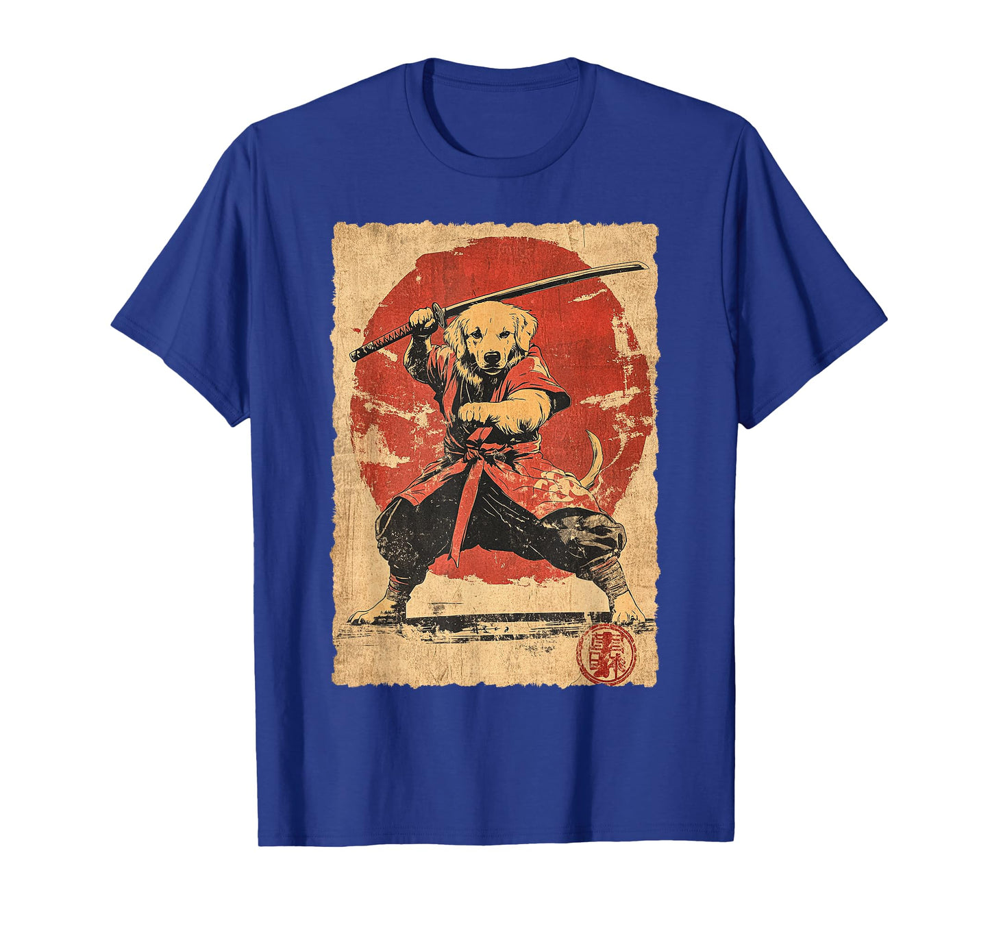 Vintage Japanese Art Golden Retriever Ninja Samurai Warrior T-Shirt