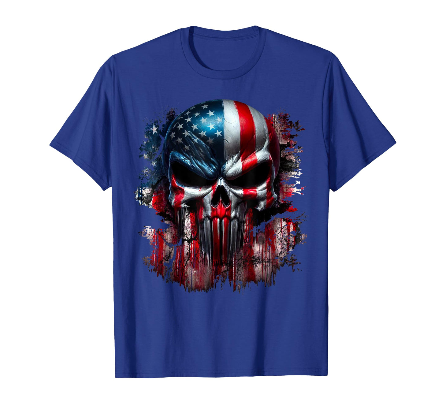 American Skull Patriotic Flag USA Grunge Reaper Graphic Women Men T-Shirt