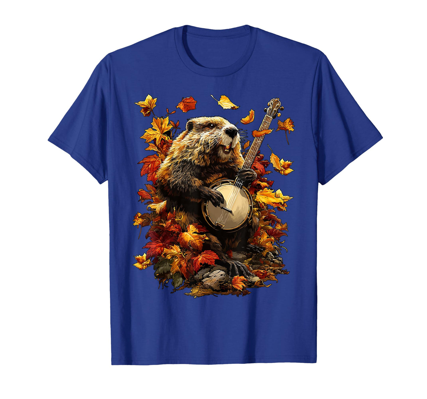 Banjoist Beaver Playing Banjo Picker Fall Leaves Autumn T-Shirt