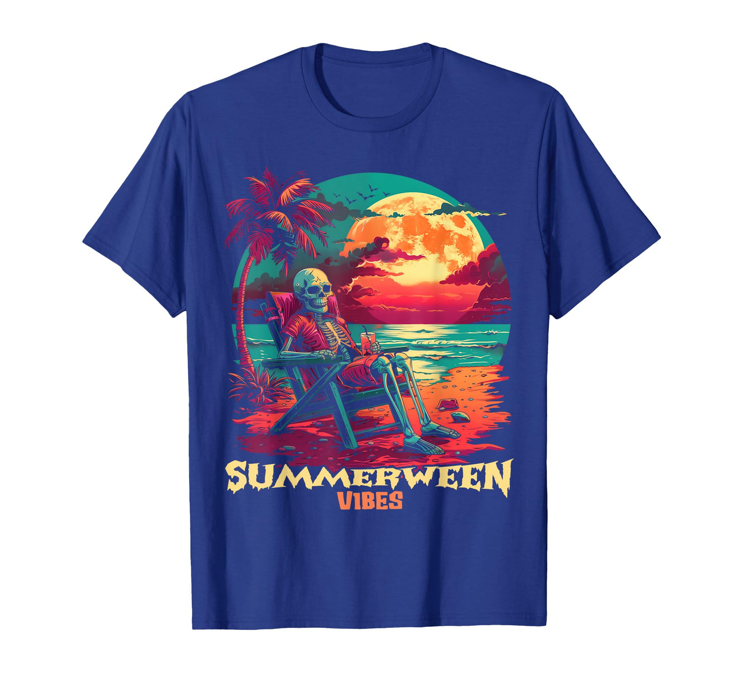Happy Summerween Vibes Summer Halloween Holiday Skeleton Bea T-Shirt