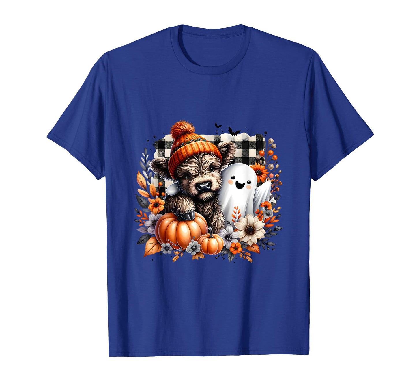 Cute Highland Cow Halloween With Ghost Pumpkin Spooky Season T-Shirt