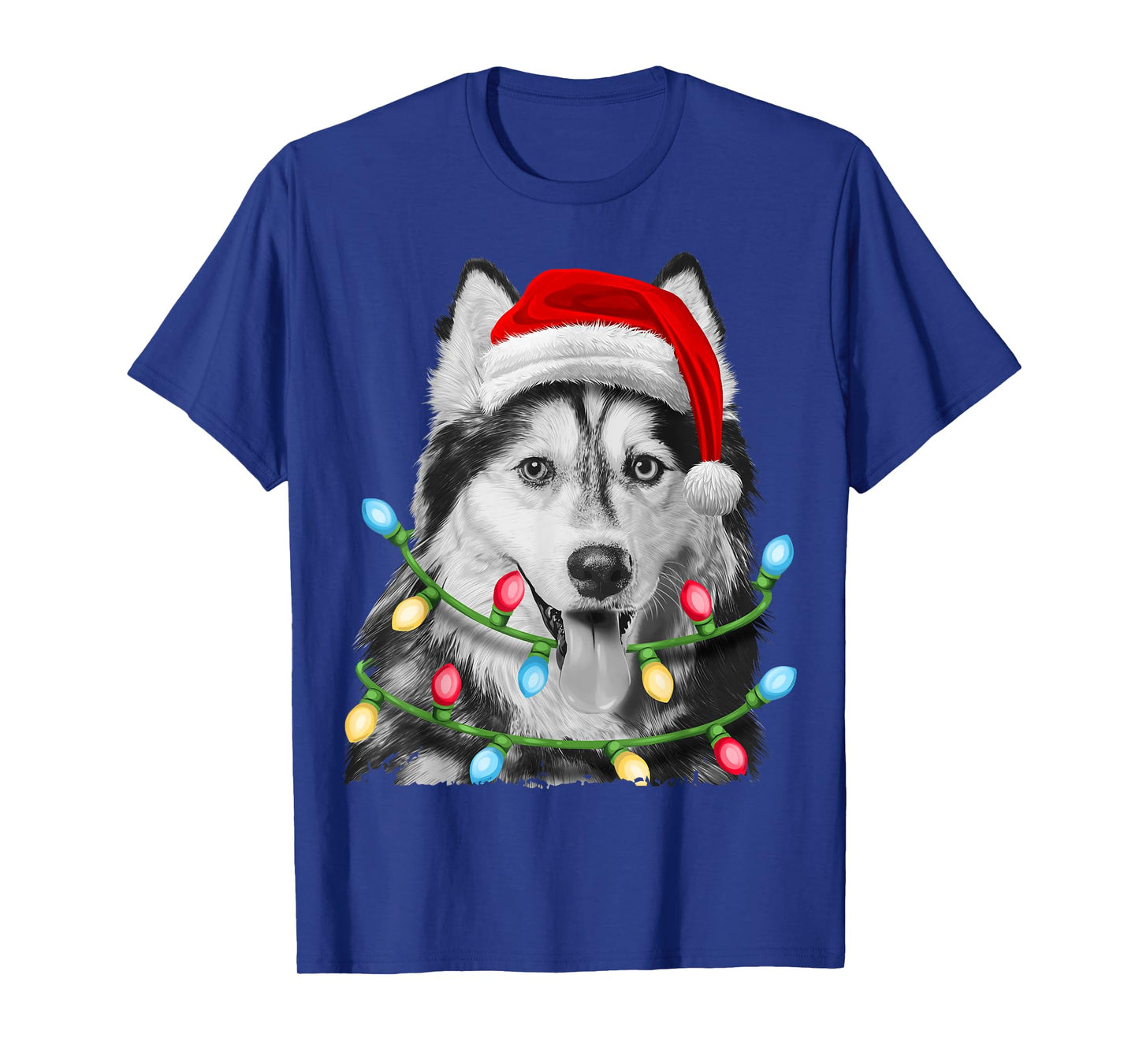 Siberian Husky Santa Christmas Tree Lights Xmas Boys Dog T-Shirt