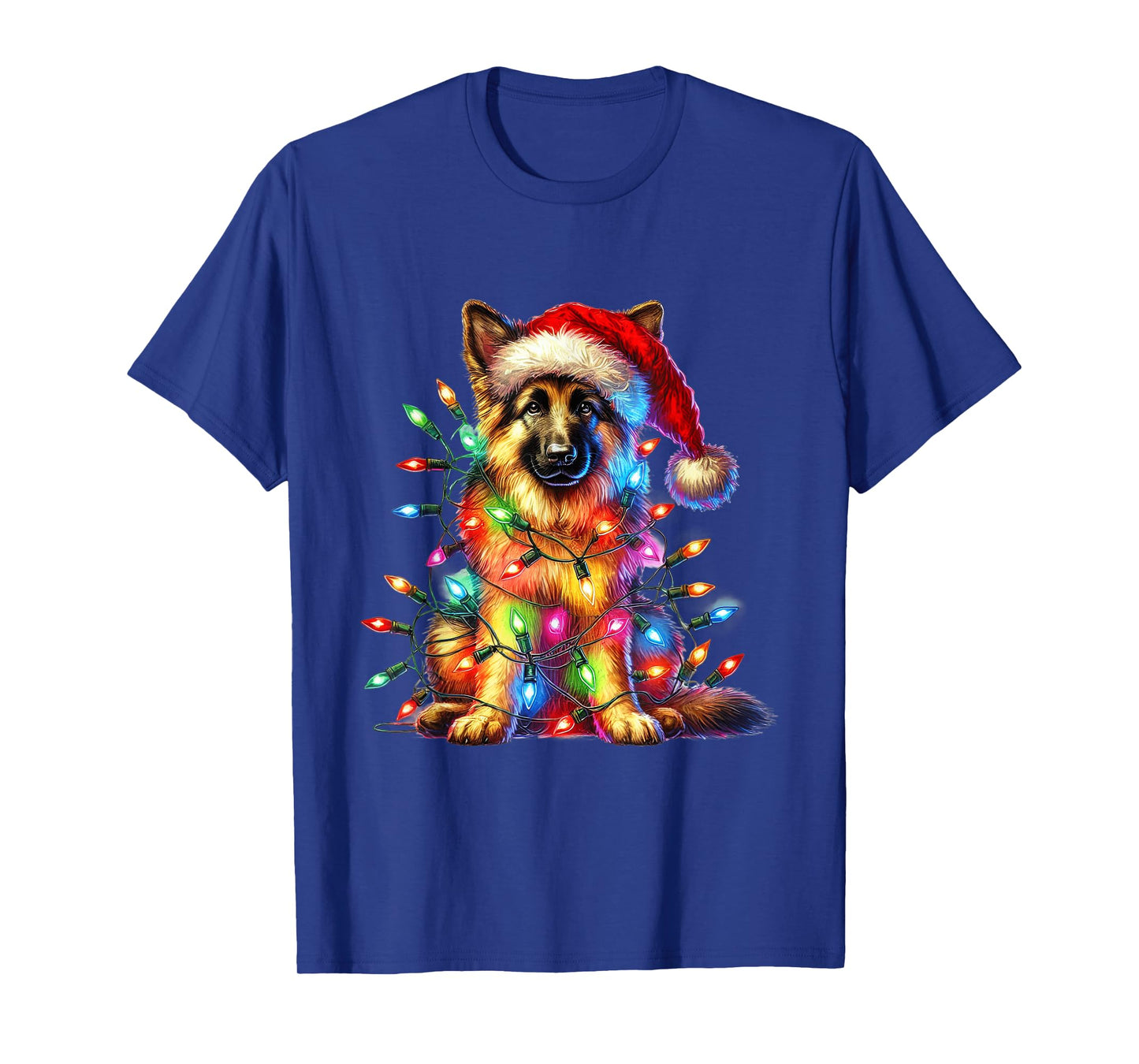 German Shepherd Christmas Lights Santa Hat Dog Lover T-Shirt