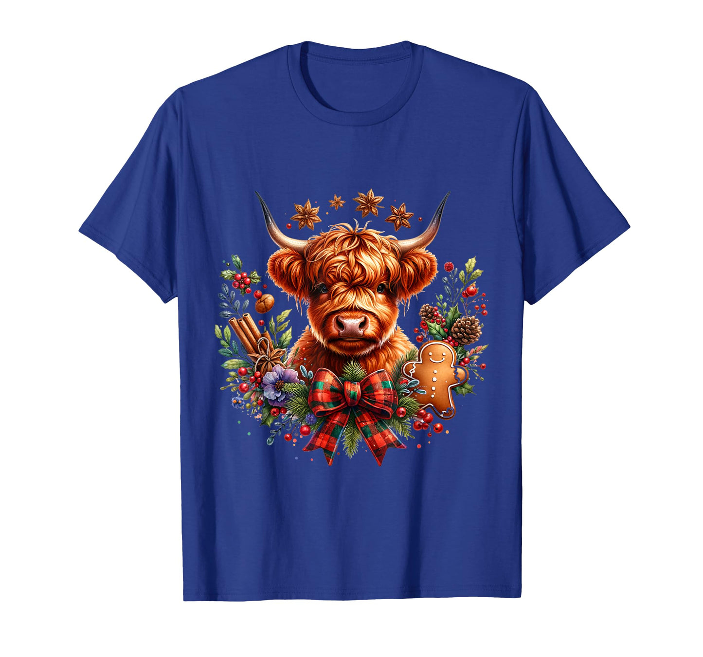 Funny Xmas Merry Moo Cows Cute Highland Cow Christmas Lights T-Shirt
