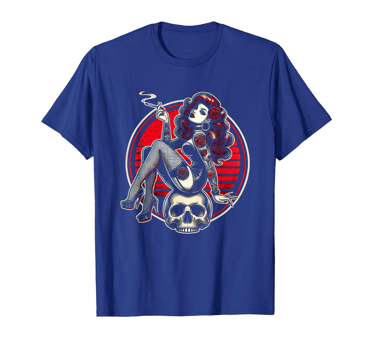 Tattoo Goth Pin-up Girl with Skull Vintage Horror Rockabilly T-Shirt